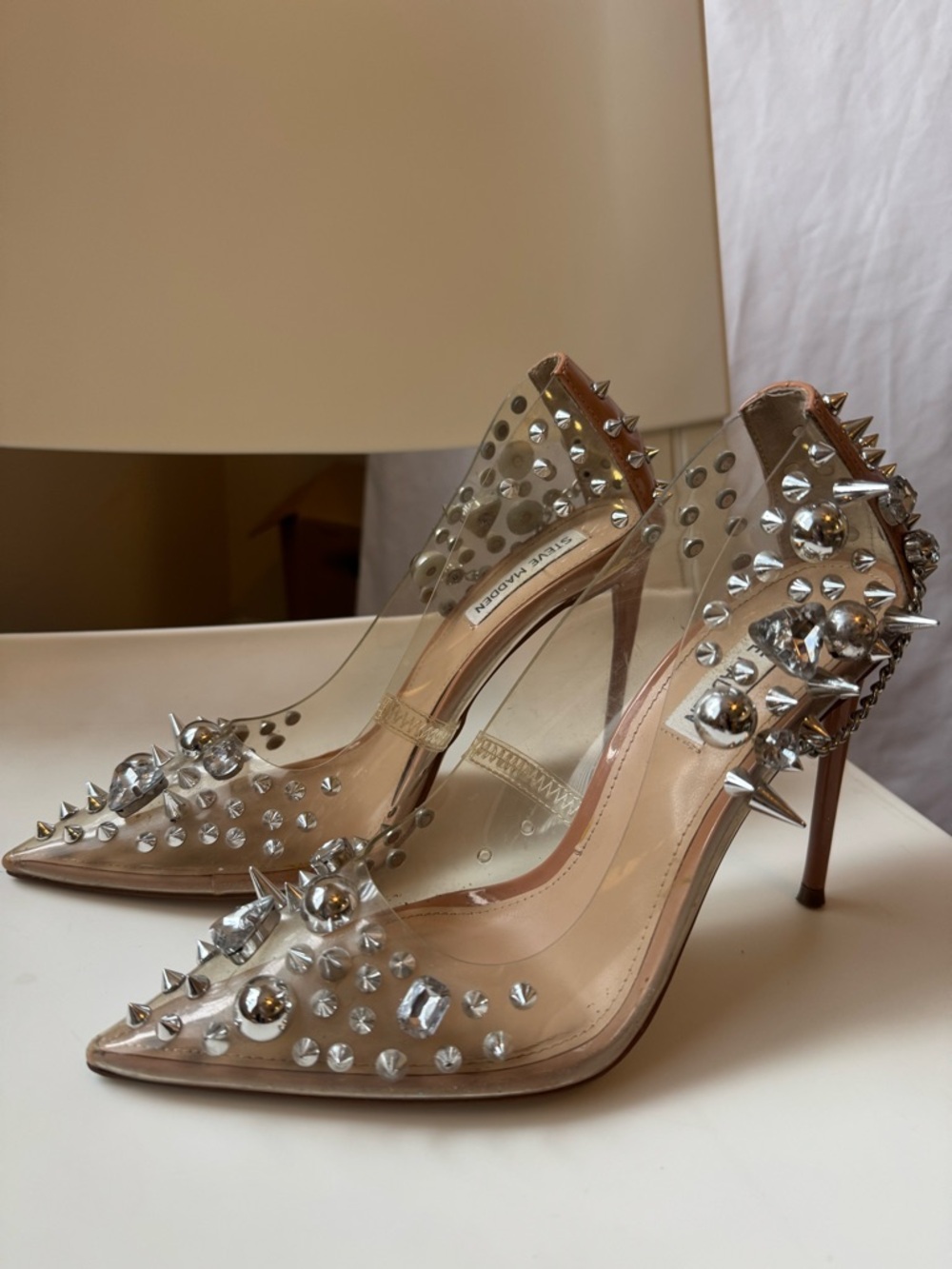 Steve Madden Studded Clear Heels Size 8.5 Statement Pumps